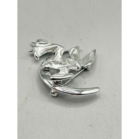 Silver Angel On Crescent Moon Brooch Pin Signed Giusti Gigi Guardian Angel Pin - Picture 4 of 6